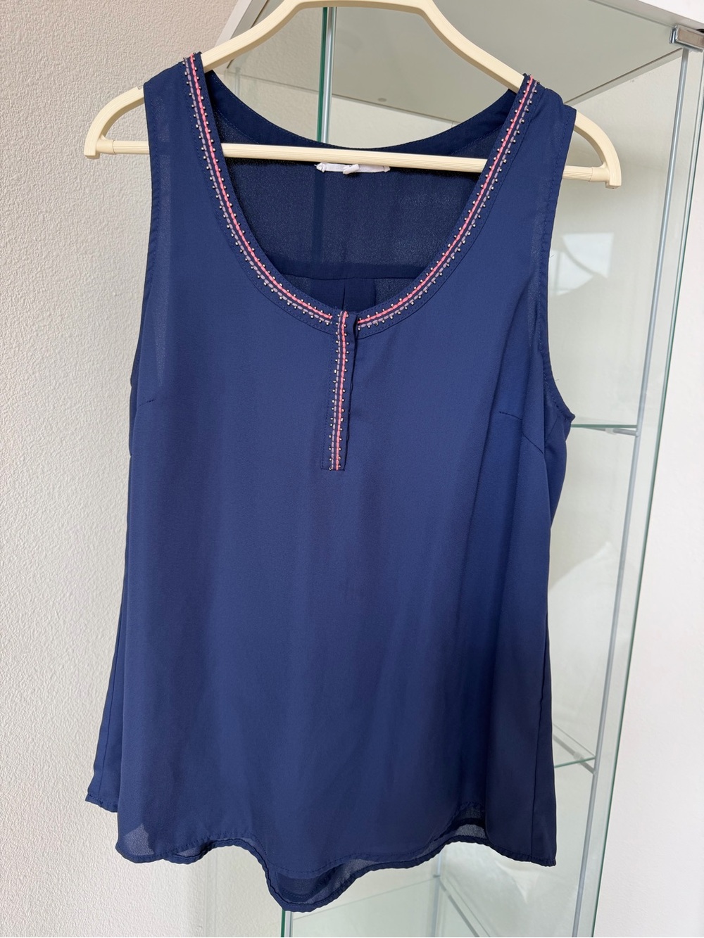 41 Hawthorn Navy Sleeveless Scoop Neck Top with Pink Trim